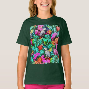 Grey Parrot Jungle Dreams Seamless Surface Pattern T-Shirt