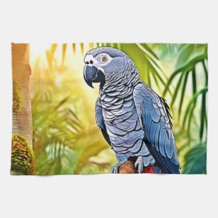 Grey Parrot Perch Kitchen Towel