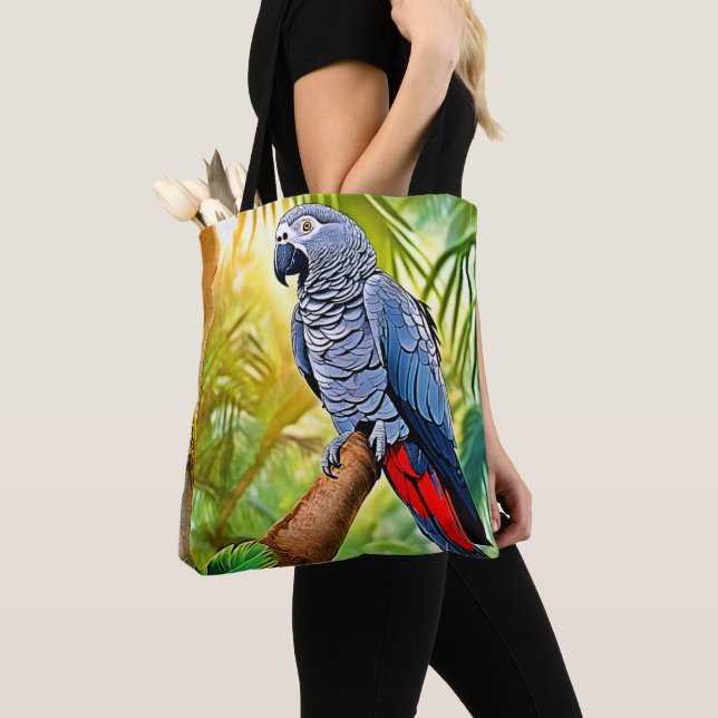 Grey Parrot Perch Tote Bag (Close Up)