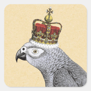 Grey Parrot with Royal Crown Square Sticker