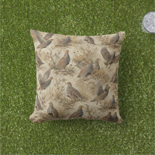 Grey Partridge — Autumn Highlands Wildlife Art Outdoor Pillow