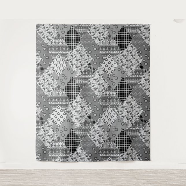 Grey Patchwork Patchwork Pattern Tapestry (Front)