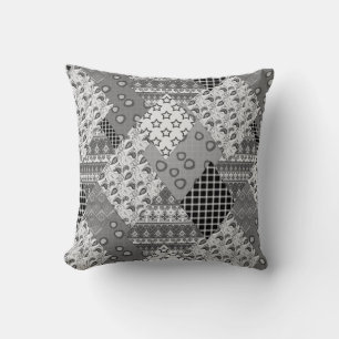 Grey Patchwork Patchwork Pattern Throw Pillow