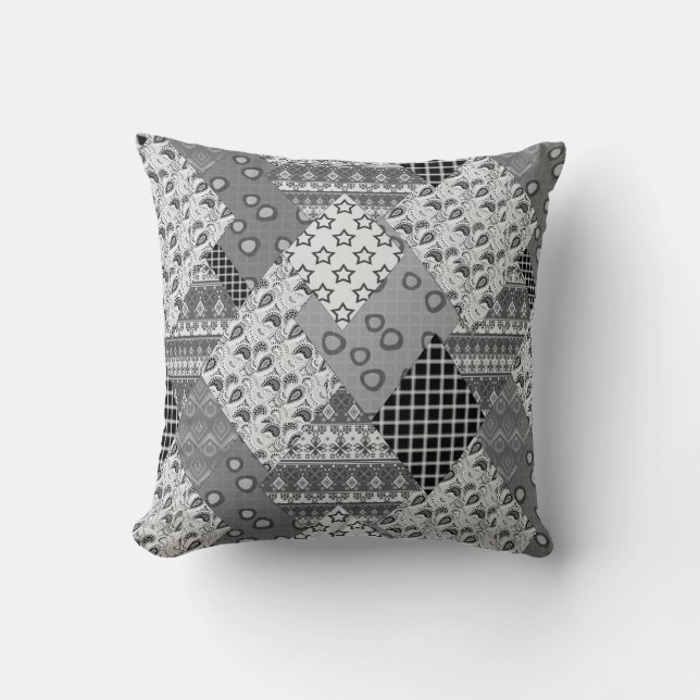 Grey Patchwork Patchwork Pattern Throw Pillow (Front)