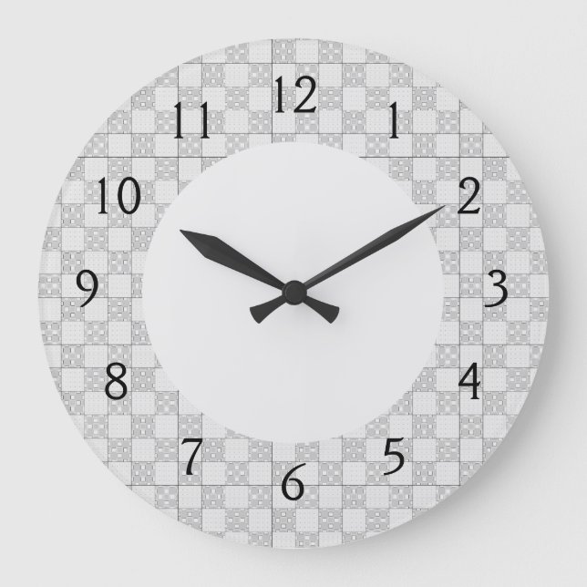 Grey Patchwork Pattern Large Clock (Front)