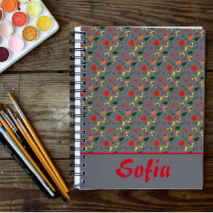 Grey pattern floral poppy wildflowers planner
