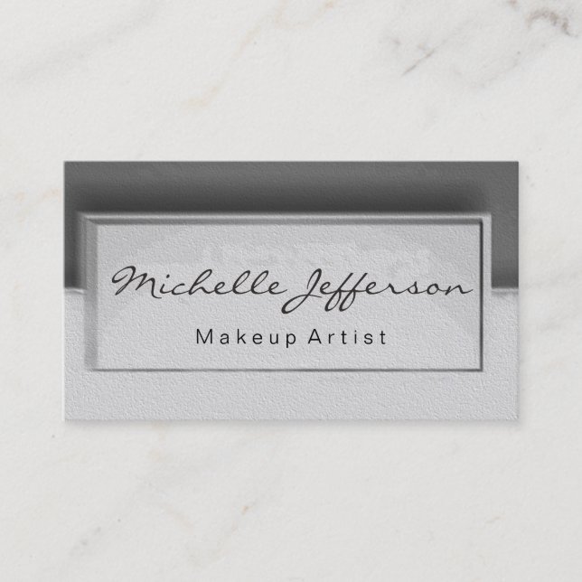 Grey Pattern Makeup Artist Script Business Card (Front)
