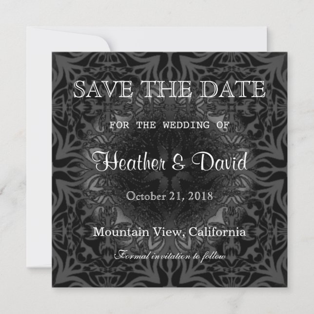 Grey Pattern Save the Date Wedding Invitation (Front)