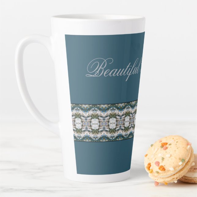 Grey Pattern With Blue Latte Mug (In Situ)