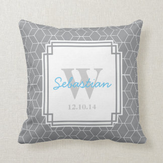 Grey Patterned Personalized Baby Boy Throw Pillow