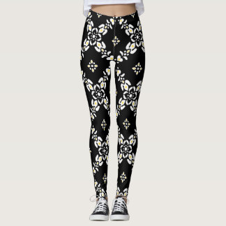 Grey patterns leaves flowers leggings