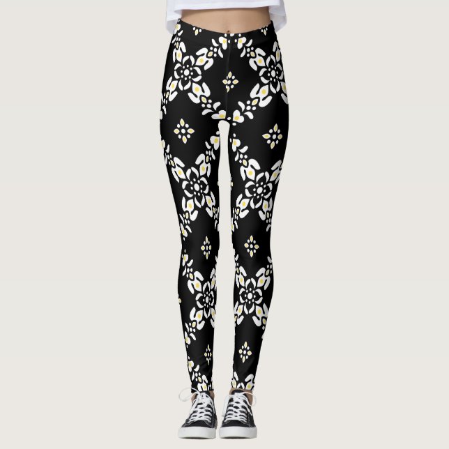Grey patterns leaves flowers leggings (Front)