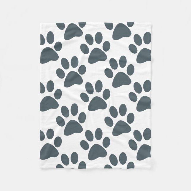 Grey Paw Print Fleece Blanket (Front)