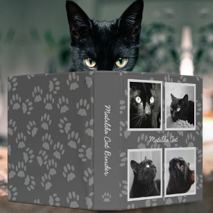 Grey Paw Prints 4 Pet Photo Collage Cat Binder