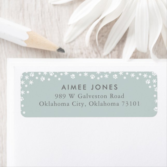 Grey Paw Prints and Snowflakes Return Address (Insitu)