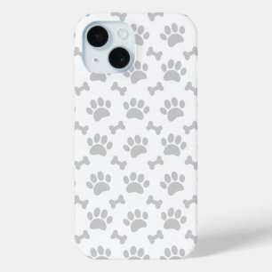 Grey Paws And Bones Pattern iPhone 15 Case