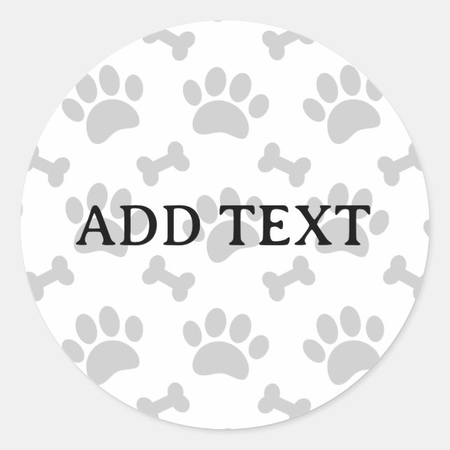 Grey Paws And Bones Pattern Classic Round Sticker (Front)