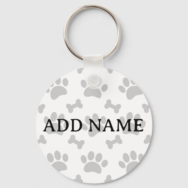 Grey Paws And Bones Pattern Keychain (Front)