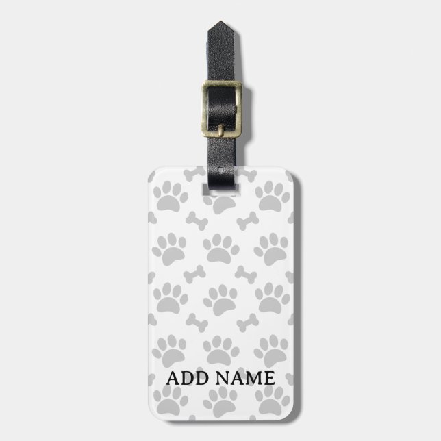 Grey Paws And Bones Pattern Luggage Tag (Front Vertical)