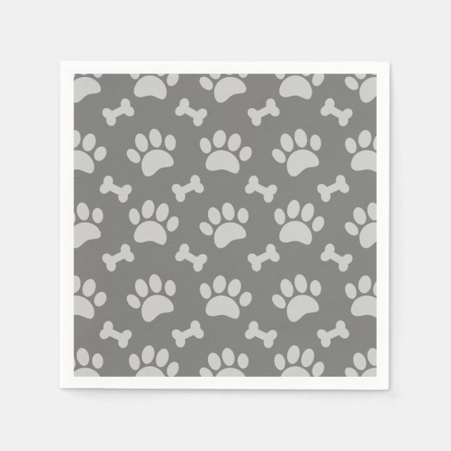 Grey Paws And Bones Pattern Napkin (Front)