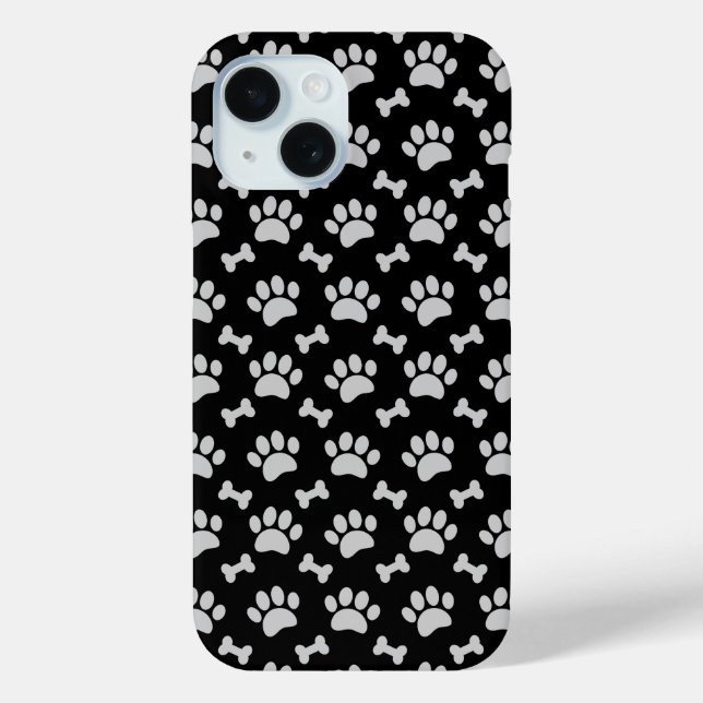Grey Paws And Bones Pattern on Black Case-Mate iPhone Case (Back)