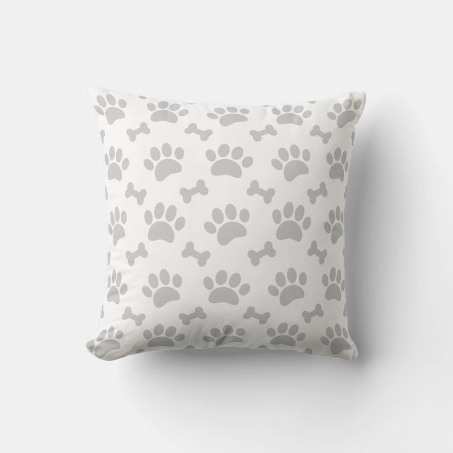 Grey Paws And Bones Pattern Throw Pillow (Front)