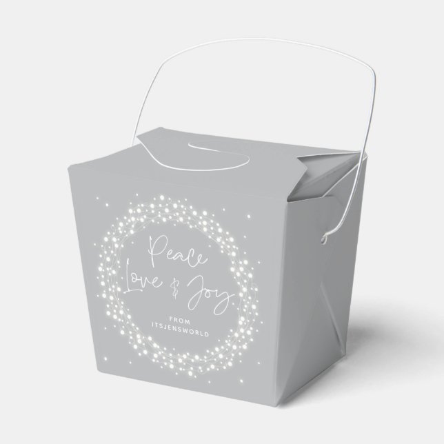 Grey Peace Love+Joy Christmas Sparkling Lights Favor Box (Front Side)
