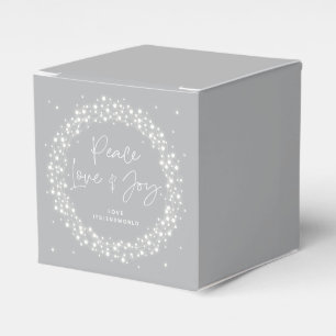 Grey Peace Love+Joy Christmas Sparkling Lights Favor Box