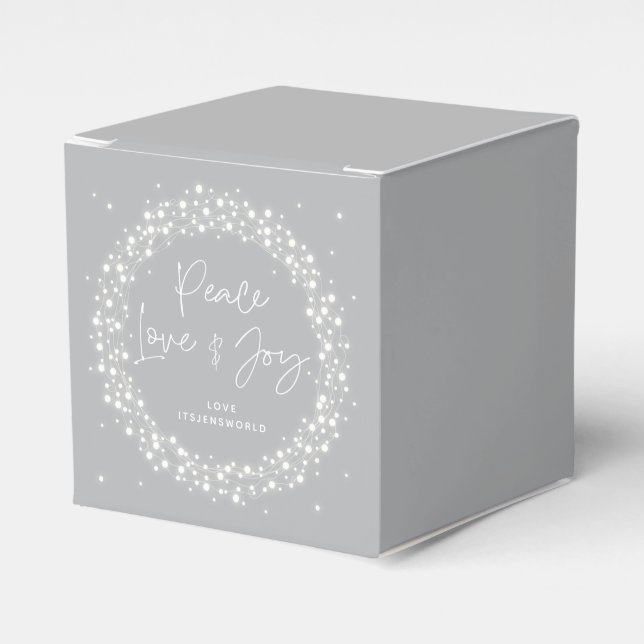 Grey Peace Love+Joy Christmas Sparkling Lights Favor Box (Front Side)