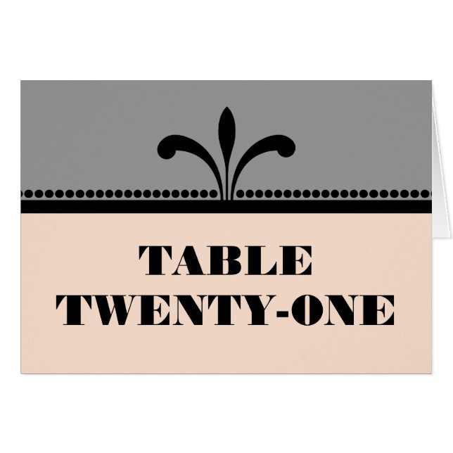 Grey/Peach Fancy Art Deco Table Number Card (Front Horizontal)