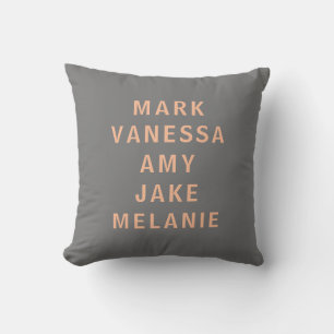 Grey Peach Modern Elegant Names Centred Throw Pillow