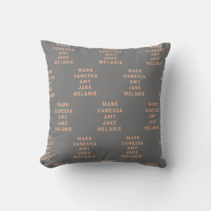 Grey Peach Modern Names Pattern Centred Throw Pillow