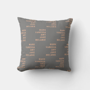 Grey Peach Modern Names Pattern Minimalist Throw Pillow