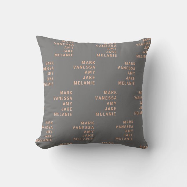 Grey Peach Modern Names Pattern Minimalist Throw Pillow (Front)