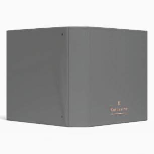Grey Peach Monogram Name Modern Binder
