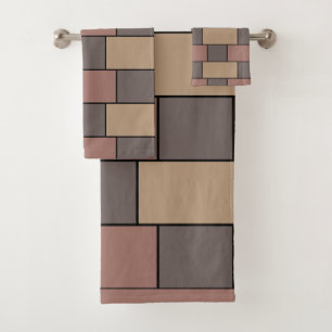 Grey Peach Pink Brick Wall Bath Towel Set