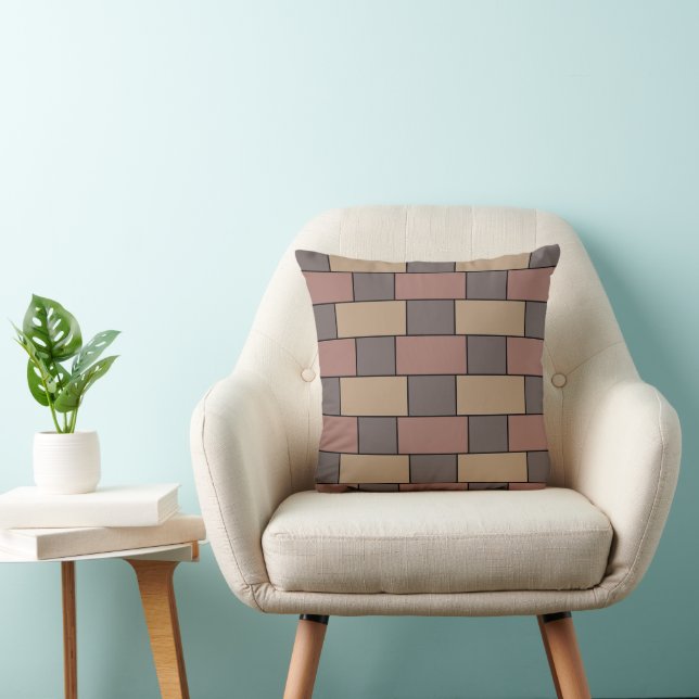 Grey Peach Pink Brick Wall Throw Pillow (Chair)