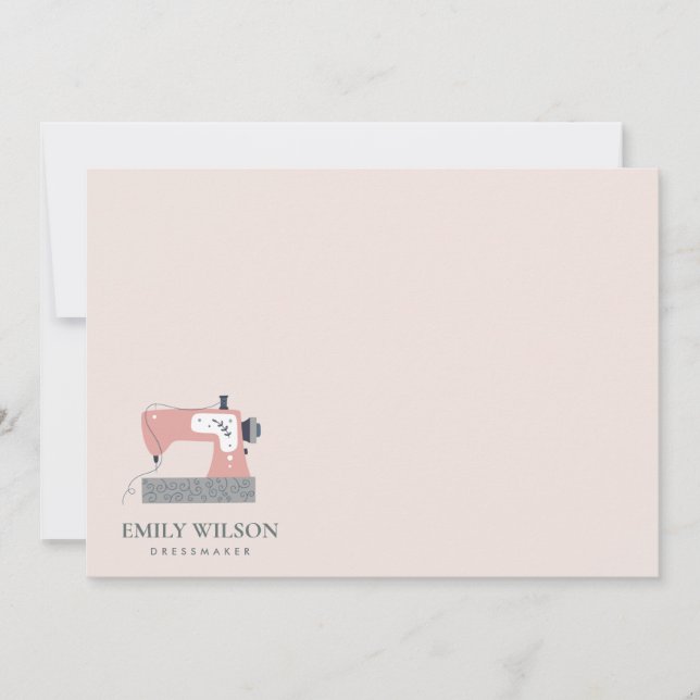 GREY PEACH PINK SEWING MACHINE TAILOR BUSINESS CARD (Front)