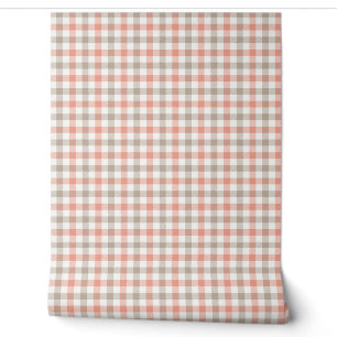 Grey Peach Pink Stripe Plaid Retro Style Wallpaper