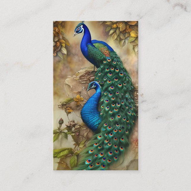 Grey Peacock Art Watercolor Painting Calling Card (Front)