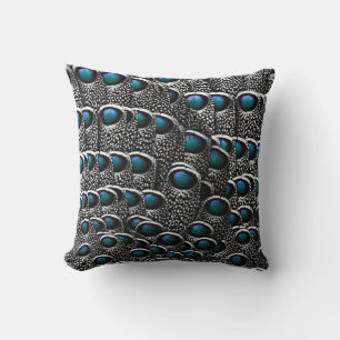Grey Peacock Feathers Throw Pillow