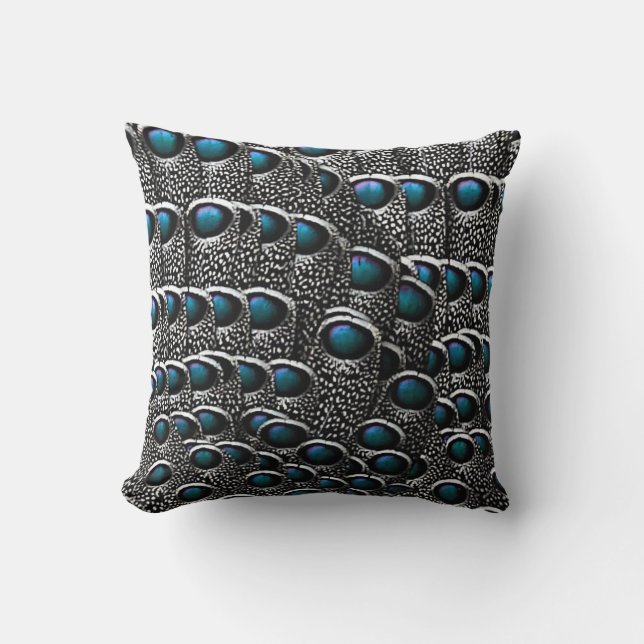 Grey Peacock Feathers Throw Pillow (Front)