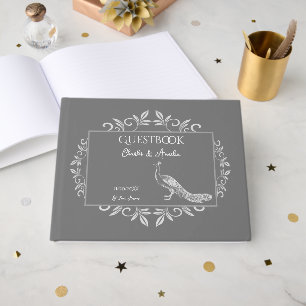 Grey Peacock Flourish Wedding Guest Book