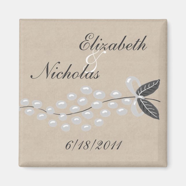 Grey Pearls Parchment Save the Date Magnet (Front)