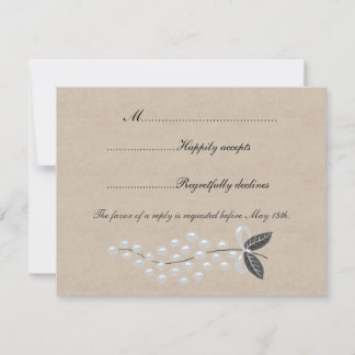 Grey Pearls Parchment Wedding RSVP Card
