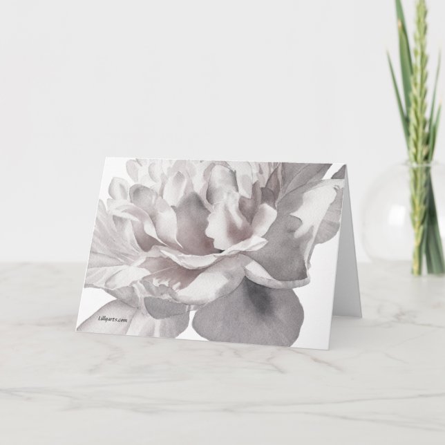 Grey Peony Fine Art Watercolor Greeting Card (Front)