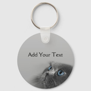 Grey Persian Cat with Blue Eyes on Grey Keychain