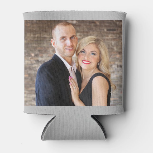 Grey Personalized 2 Photo Template Double Sided Can Cooler (Front)
