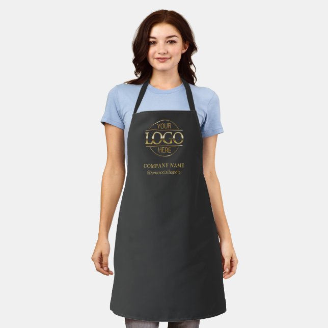 Grey Personalized Apron with Logo Custom Uniform (Worn)