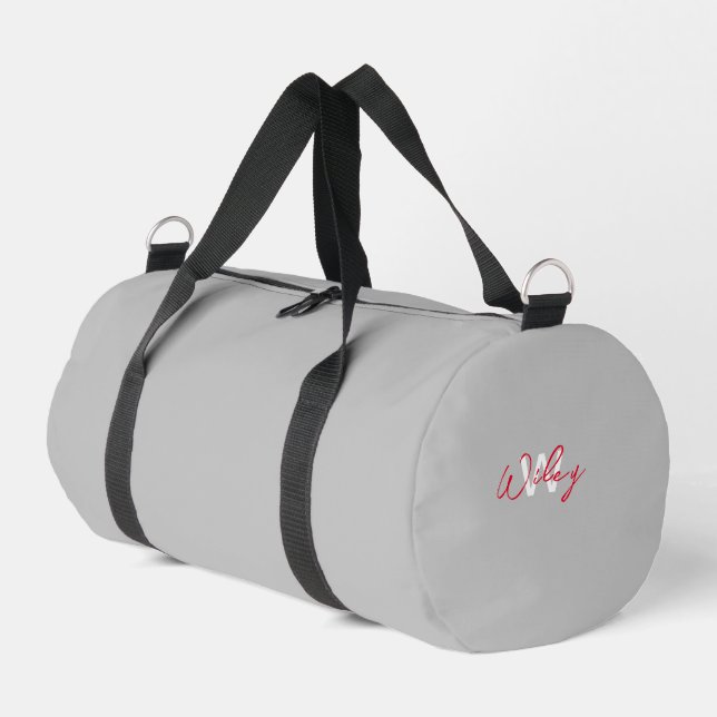Grey Personalized Duffle Bag (Left Corner)